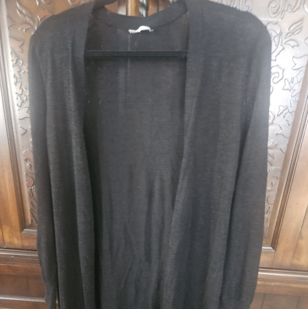 Long Halogen Black Cardigan Sweater With Pockets